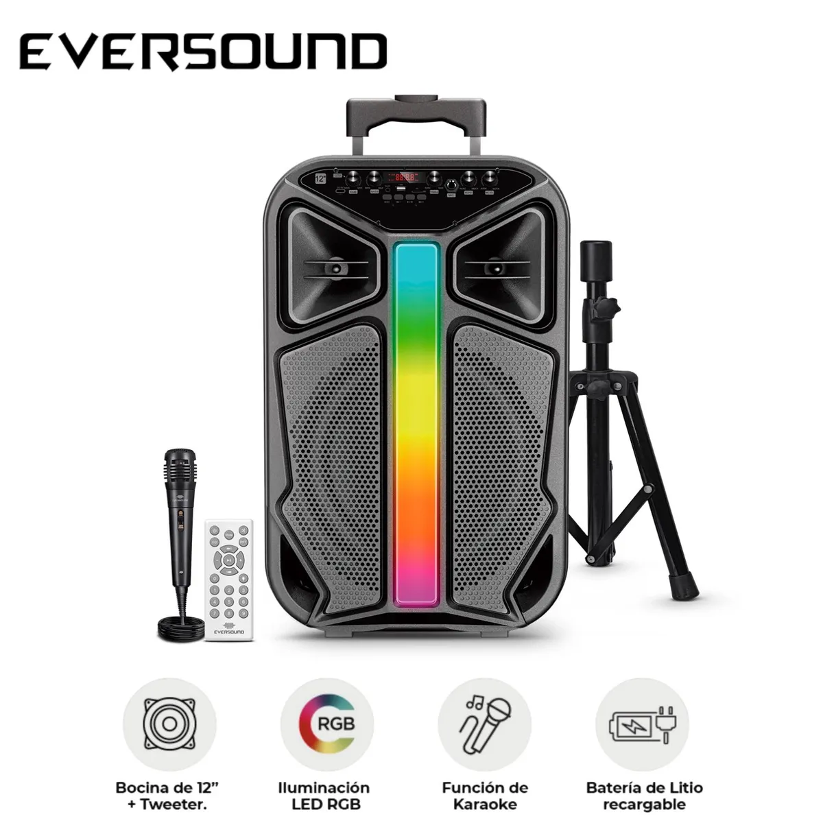 EVERSOUND - Parlante Portátil Eversound Lyrico EV 6000T Woofer de 12 pulgadas + Trípode