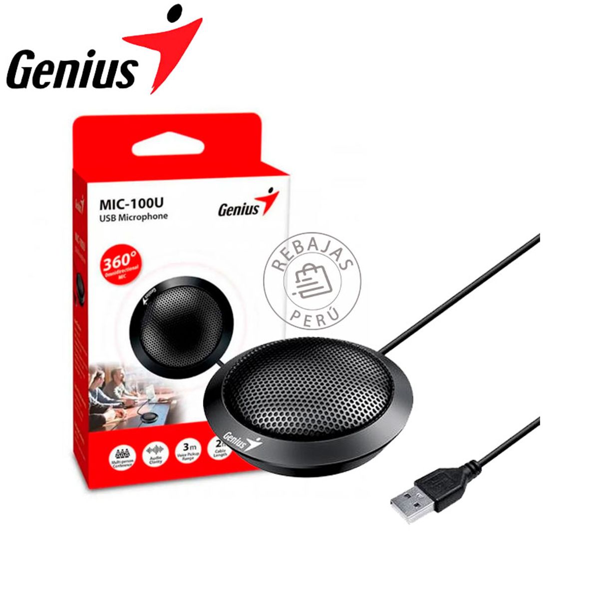 GENIUS - Micrófono Genius MIC-100U USB Omnidireccional 360° para Videoconferencia