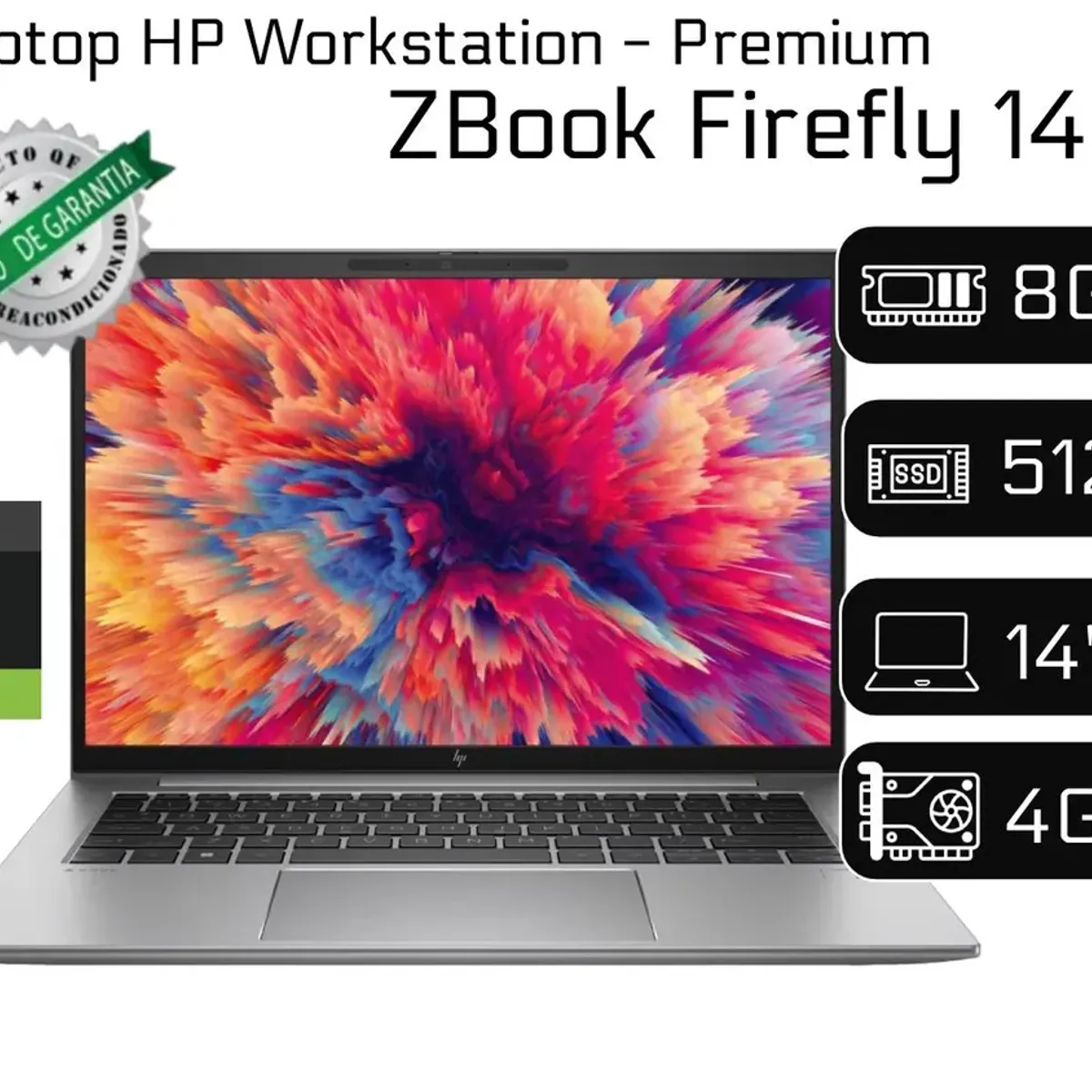 HP - Laptop HP ZBook Firefly 14 G9 Core i7 12va Gen 8GB 512GB SSD NVIDIA 4GB Pantalla 14" WUXGA Reacondicionada