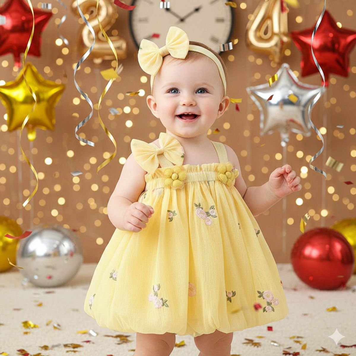 GENERICO - VESTIDO PARA NIÑA DE AÑO NUEVO - FIESTA NAVIDEÑA COLOR AMARILLO