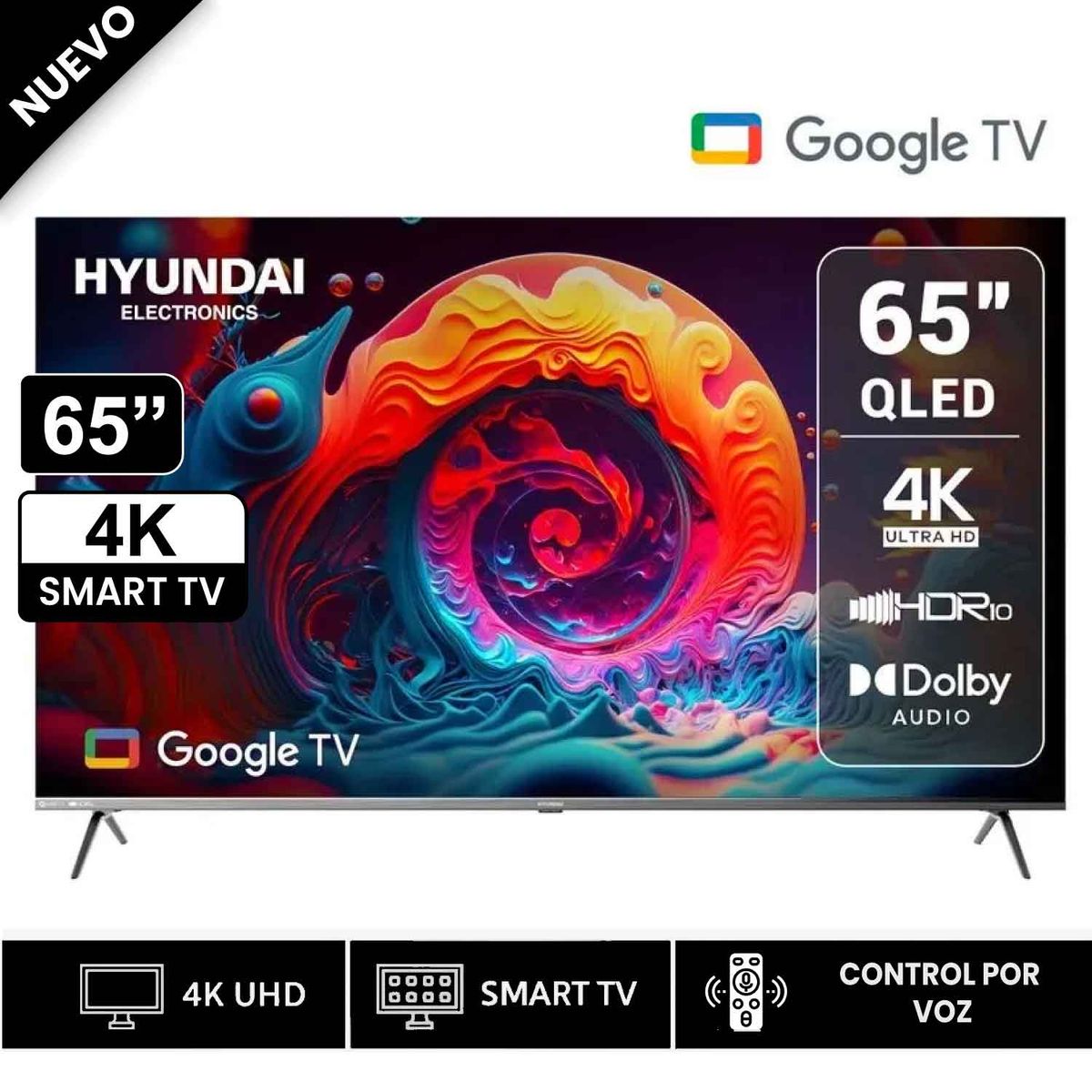 HYUNDAI - Televisor Hyundai 65 HYLED6513QG GOOGLE TV UHD 4K QLED