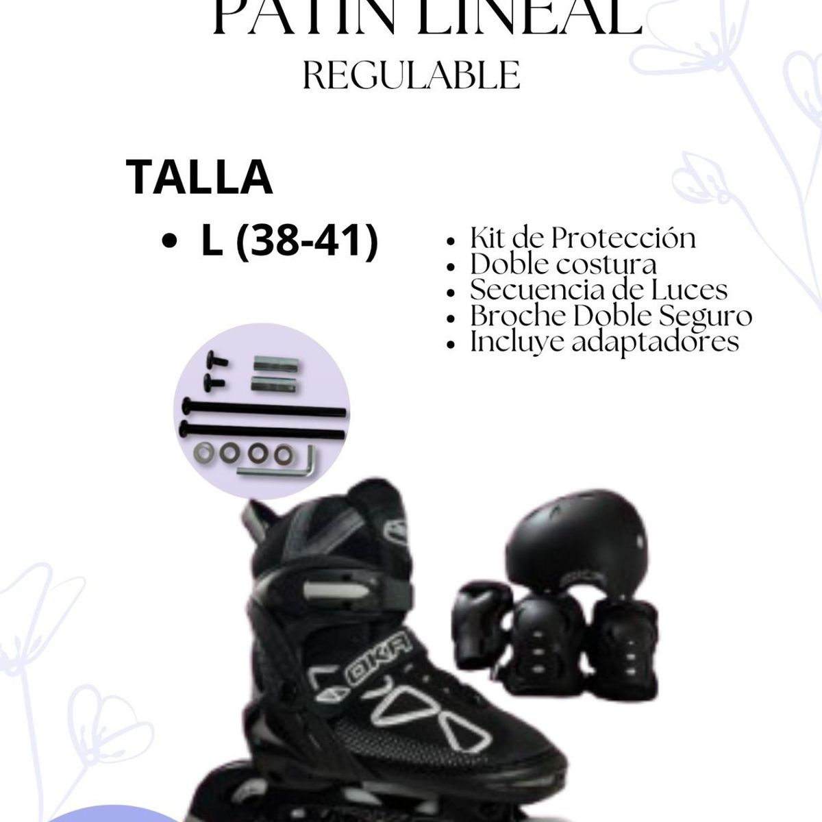PATIN LINEAL REGULABLE NEGRO Y PLOMO L 38 - 41, marca OKA - Foto Principal