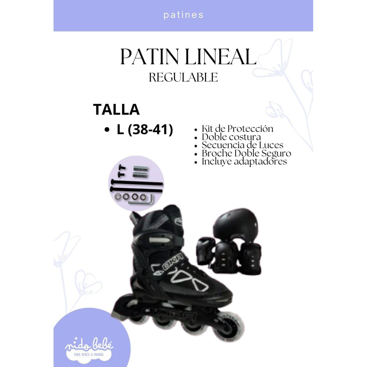 PATIN LINEAL REGULABLE NEGRO Y PLOMO L 38 - 41, marca OKA - Foto Principal
