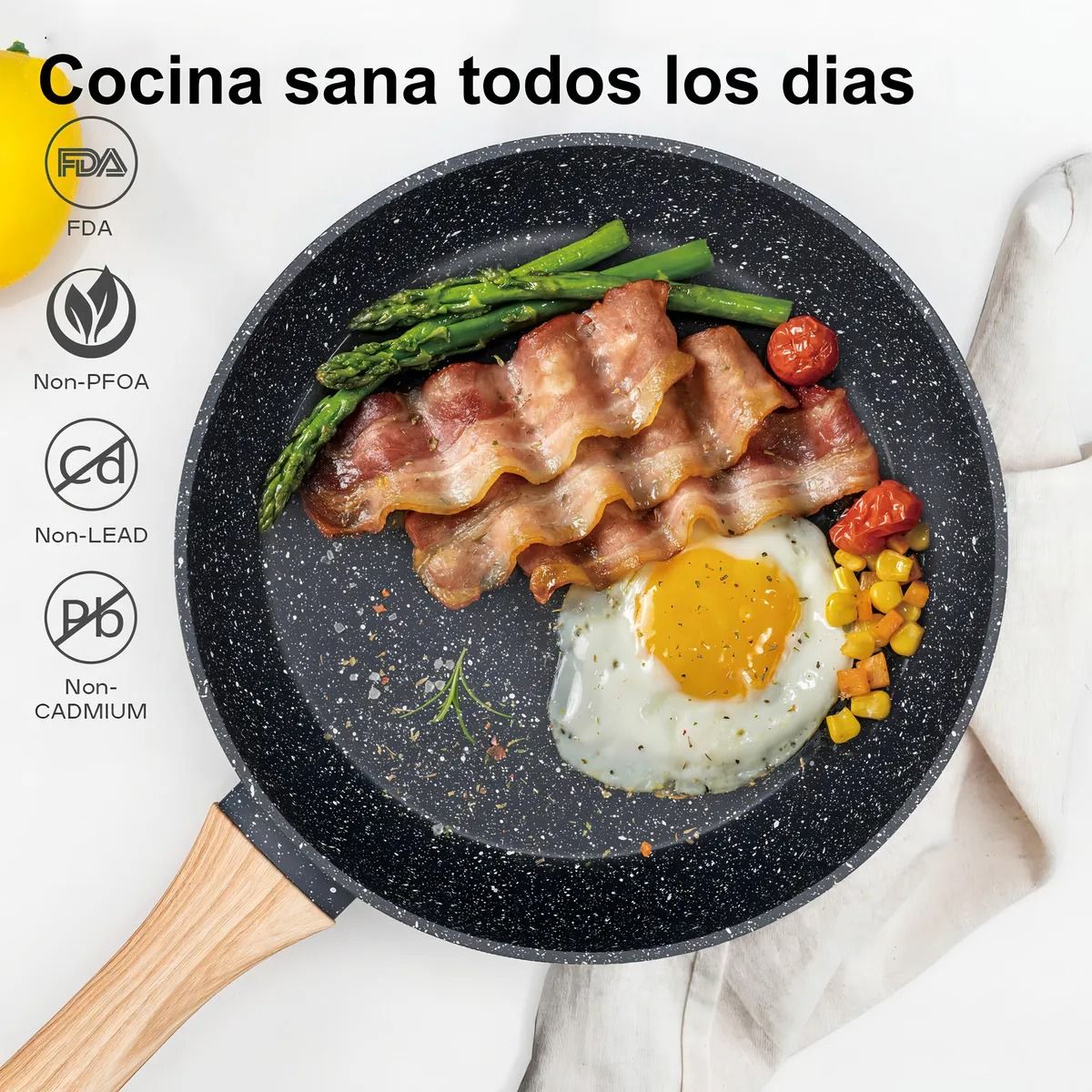 EVERSO - 12 Piezas Bateria De Cocina Juego De Sartenes Antiadherentes Negro