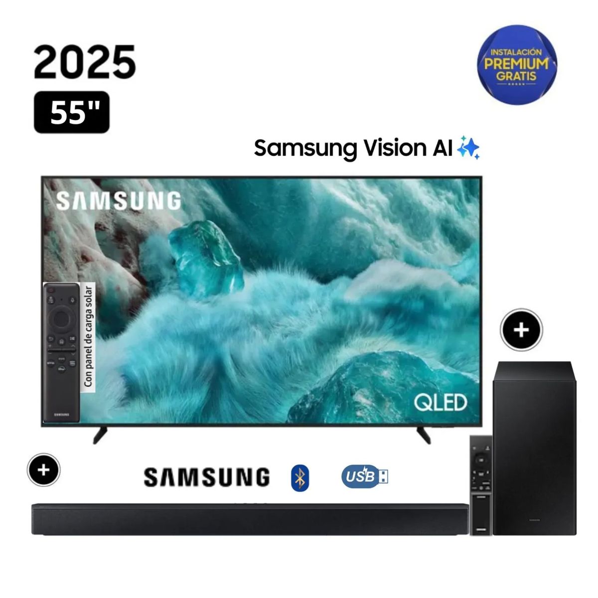 SAMSUNG - Televisor Samsung QLED 55 Visión AI Smart TV QN55Q7FAAGXPE + Soundbar HW-B450F