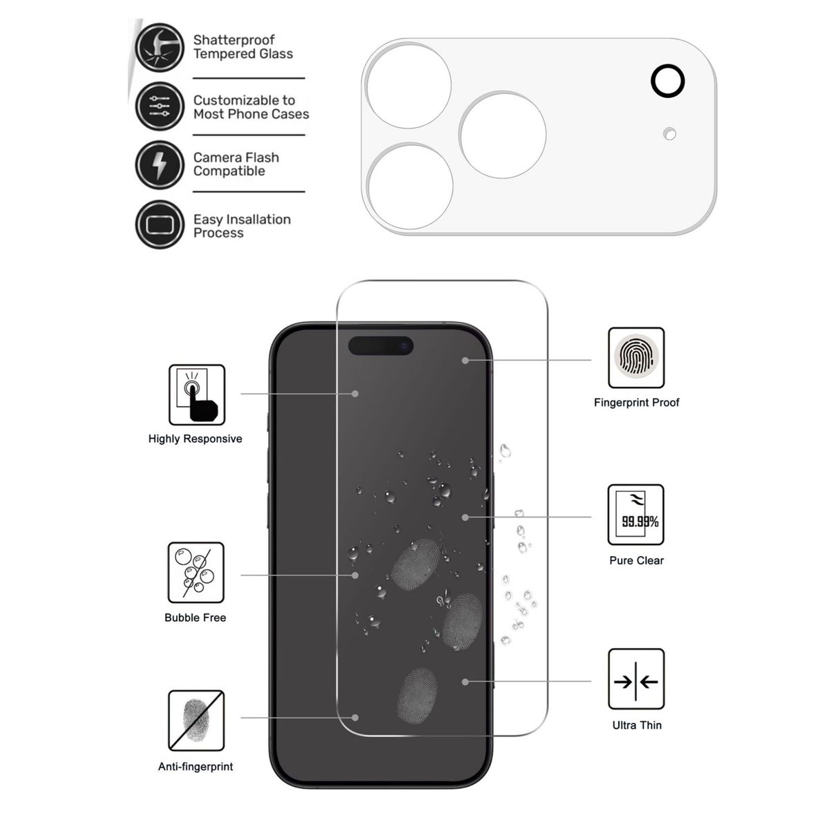 GENERICO - Protector de Pantalla + Cámara Para iPhone 17 Pro