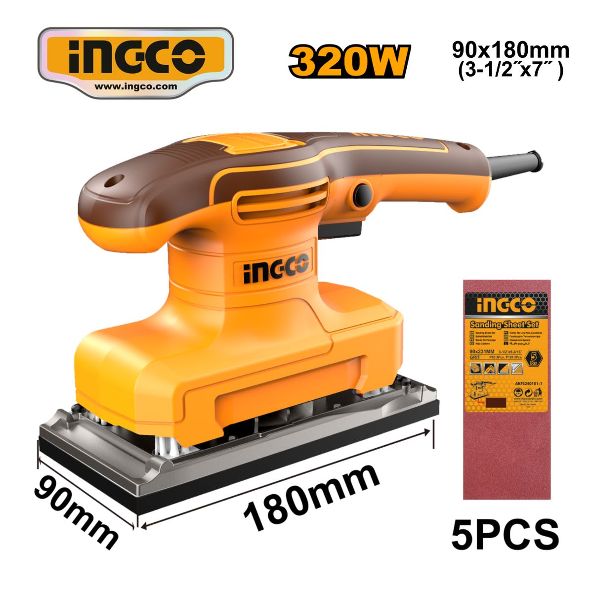 INGCO TOOLS - FS3216 LIJADORA ORBITAL ELÉCTRICA 320W + 5 LIJAS