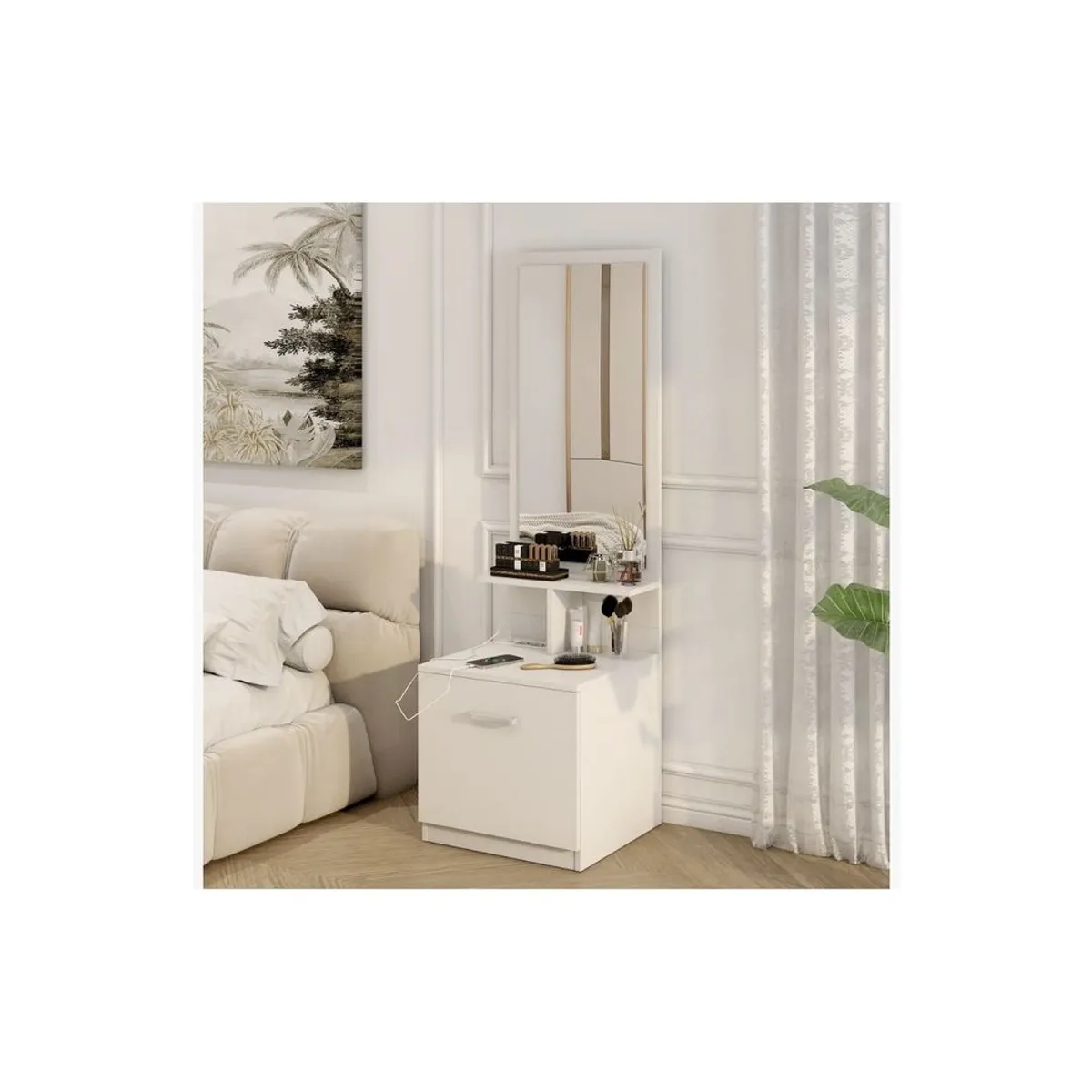 TU MESITA - Velador Abby con Espejo Color Blanco TU MESITA
