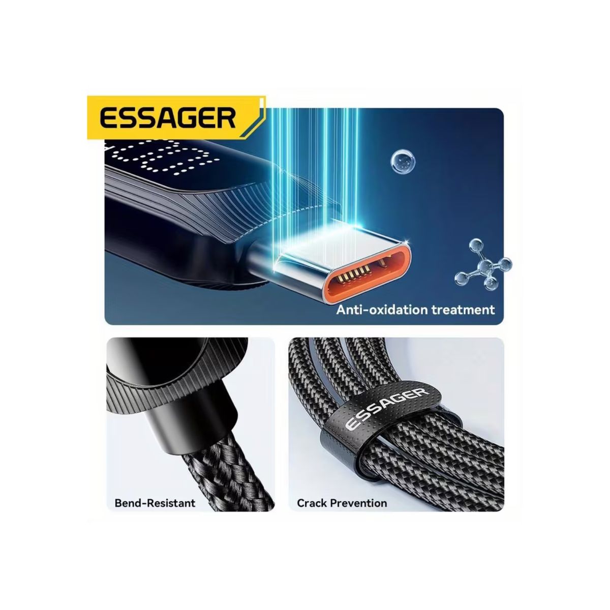 ESSAGER - Cable Con Pantalla de Carga Rápida USB a UBS-C 100w 1m
