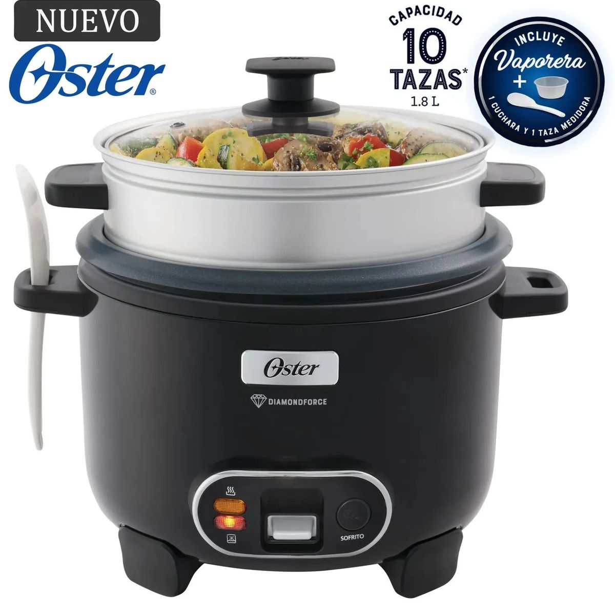 OSTER - Arrocera Oster Sofrito Vaporera DiamondForce Negra CKSTRC10DFBLK