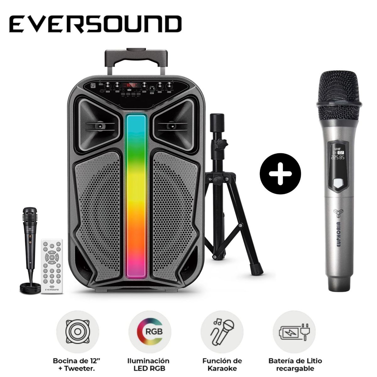 EVERSOUND - Combo Parlante + Trípode Eversound Lyrico EV 6000T + Micrófono Inalámbrico Euphoria