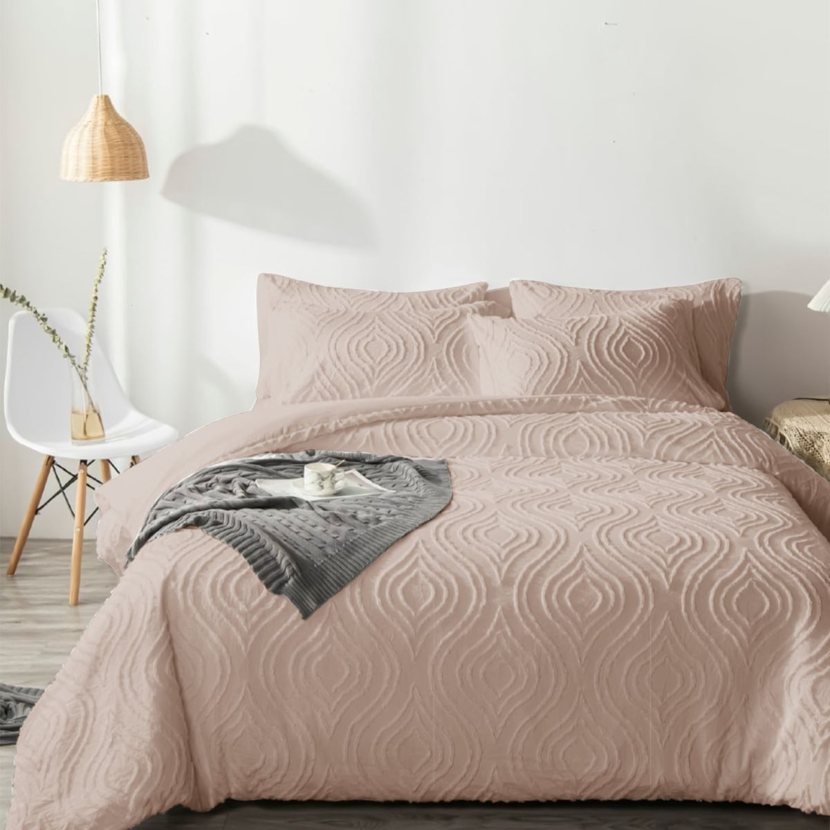 GENERICO - Edredón Alto Relieve + Juego de Sábanas 100% Algodón