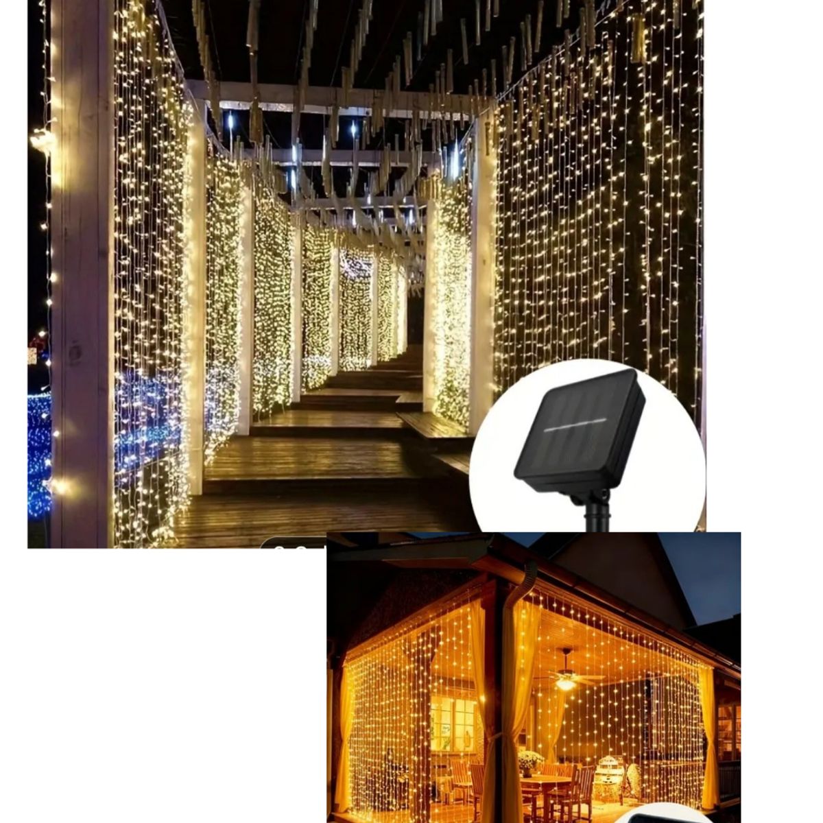 GENERICO - LUCES NAVIDEÑA PACK 2 CORTINA SOLAR 3M X 3M HOGAR DECORACION