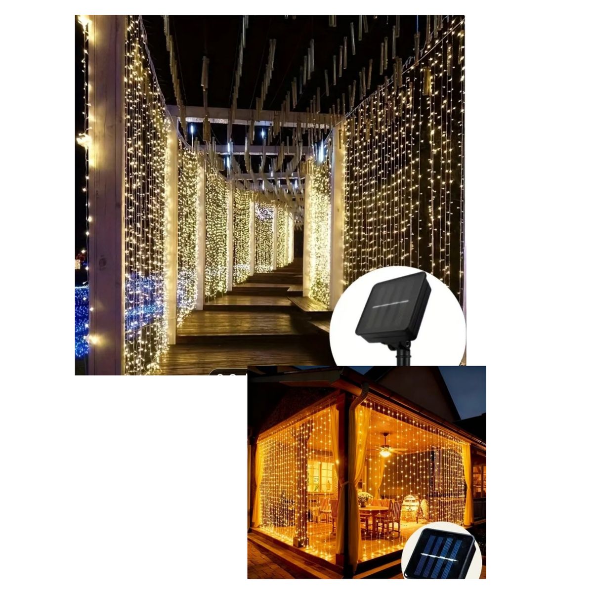 GENERICO - LUCES NAVIDEÑA PACK 2 CORTINA SOLAR 3M X 3M HOGAR DECORACION