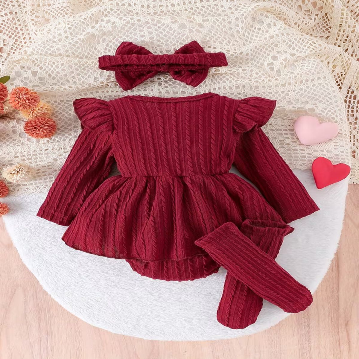 GENERICO - VESTIDO NAVIDAD DE  BEBE- BODDY + VINCHA