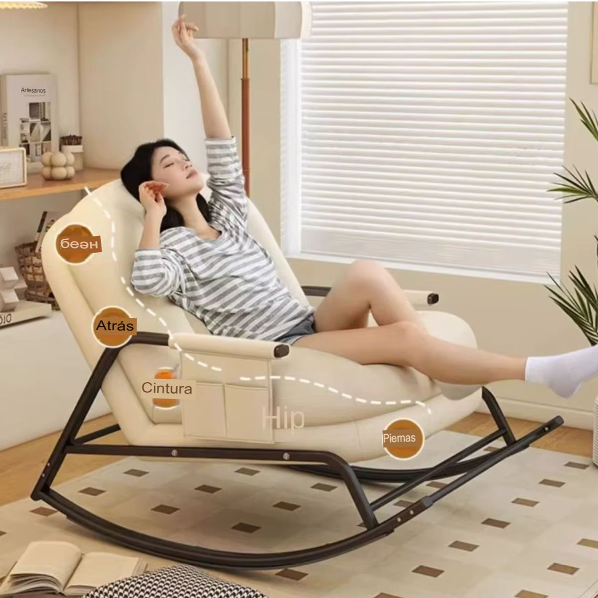 GENERICO - SILLA MECEDORA SOFÁ RECLINABLE SILLÓN PLEGABLE TERRAZA JARDÍN SALA PREMIUM ARENA