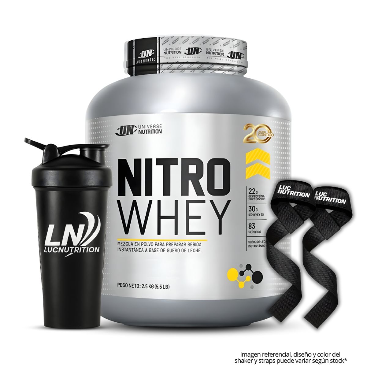 UNIVERSE NUTRITION - Nitro whey 2.5 Kg / 5.5 LB Proteina Whey Universe Nutrition - Chocolate + Straps + Shaker