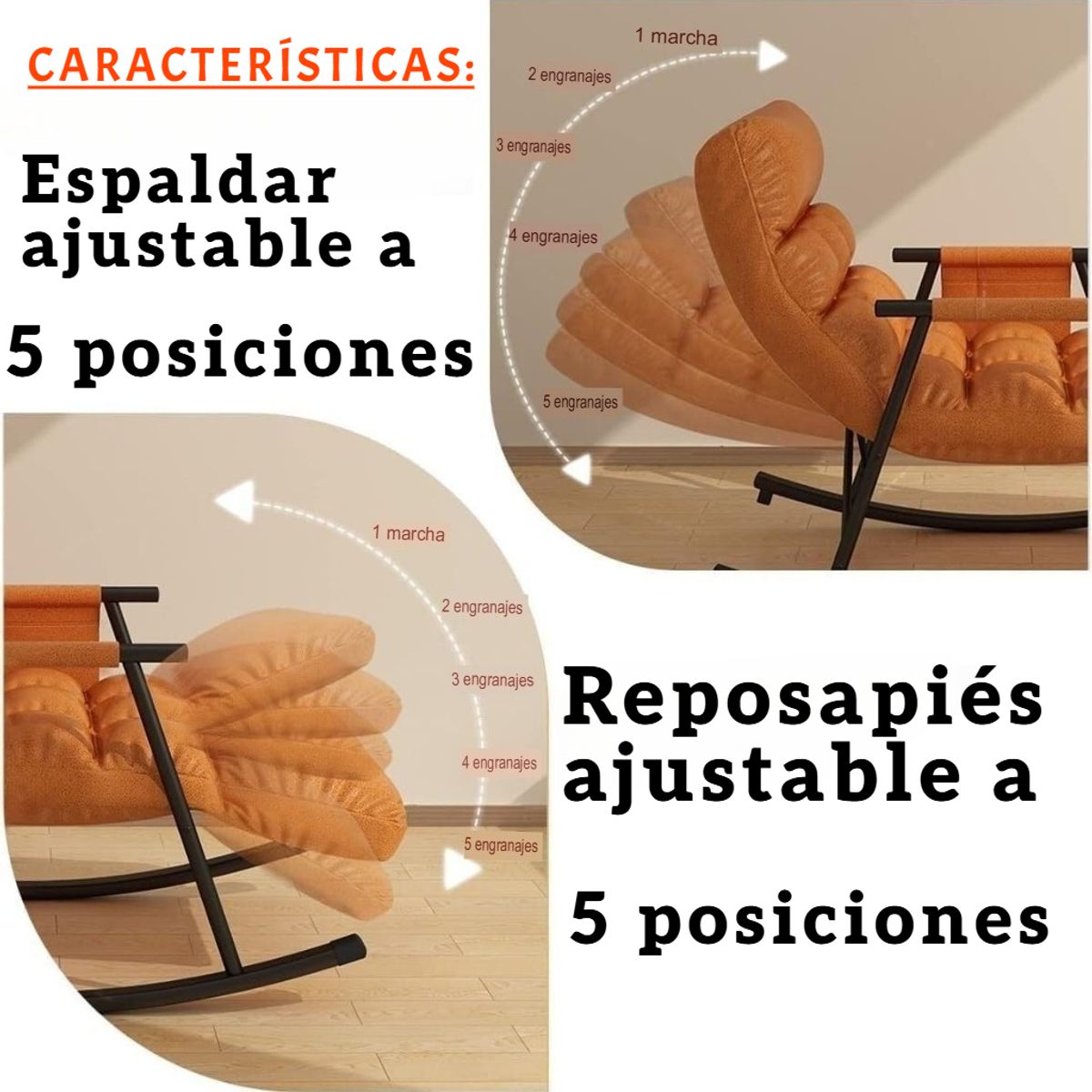GENERICO - SILLÓN MECEDORA SOFÁ RECLINABLE SILLA DE TERRAZA PREMIUM ACERO AL CARBONO BEIGE