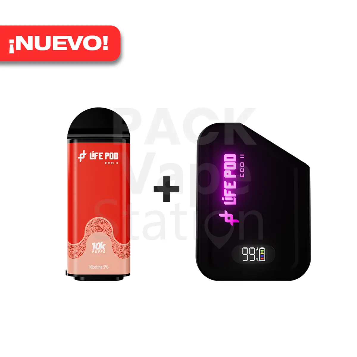 VAPE STATION - Pack Life Pod Eco II - 10000 Puffs - Watermelon Peach Ice