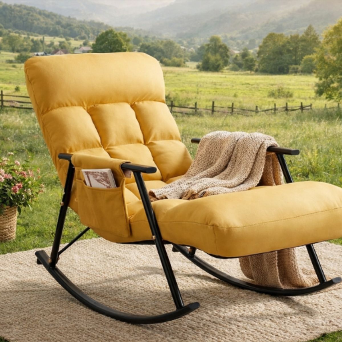 GENERICO - SILLÓN MECEDORA SOFÁ RECLINABLE SILLA DE TERRAZA PREMIUM ACERO CARBONO CAMELL