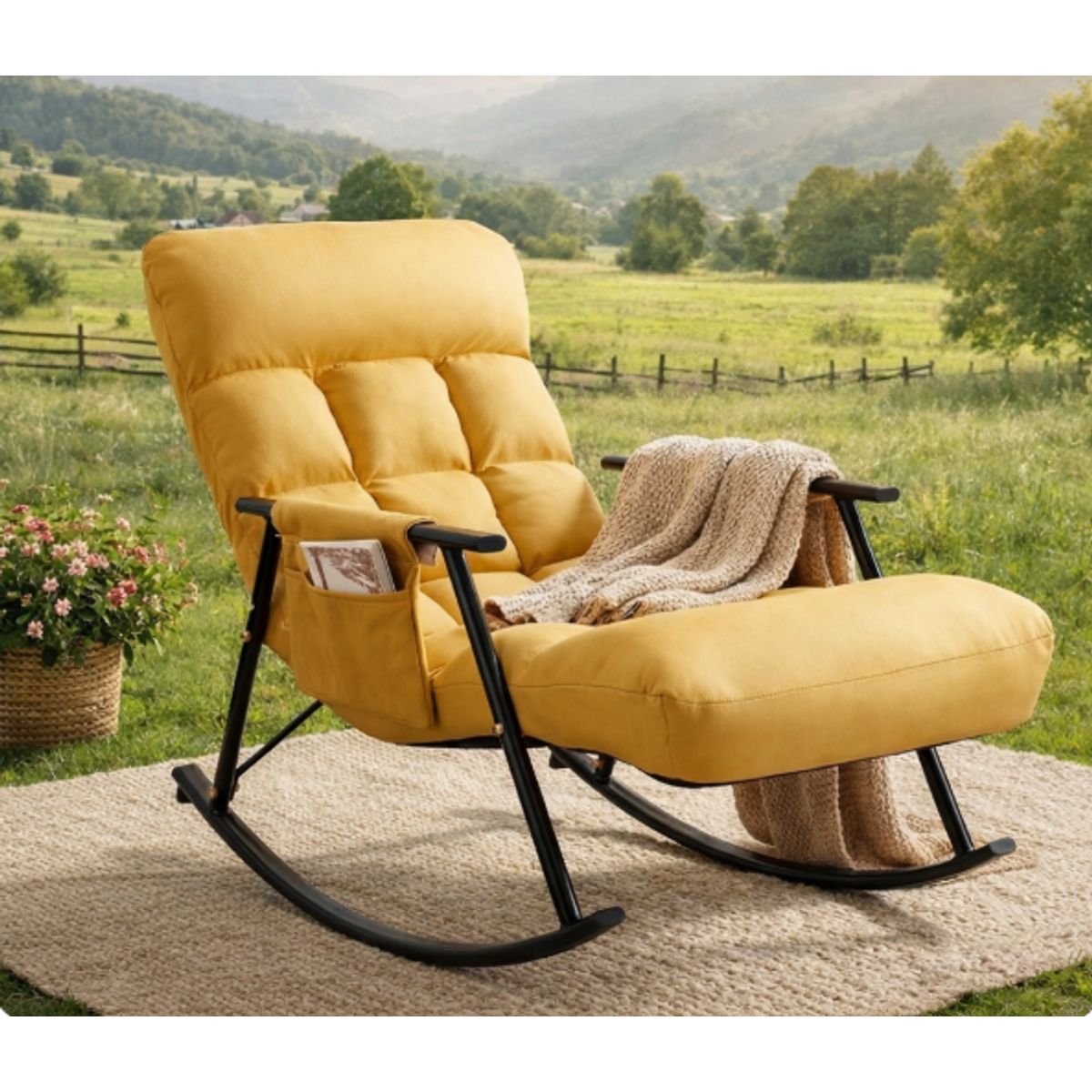 GENERICO - SILLÓN MECEDORA SOFÁ RECLINABLE SILLA DE TERRAZA PREMIUM ACERO CARBONO CAMELL