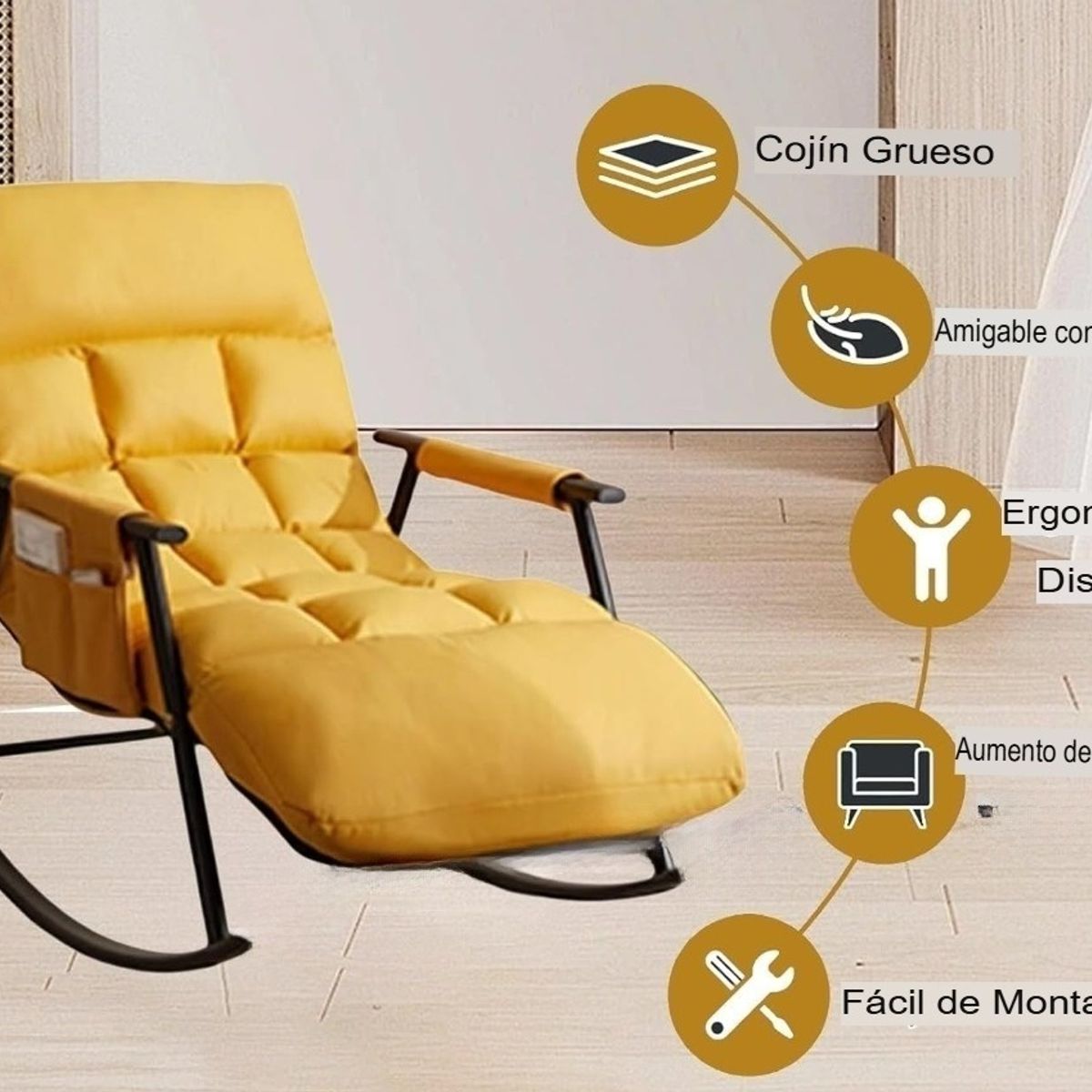 GENERICO - SILLÓN MECEDORA SOFÁ RECLINABLE SILLA DE TERRAZA PREMIUM ACERO CARBONO CAMELL