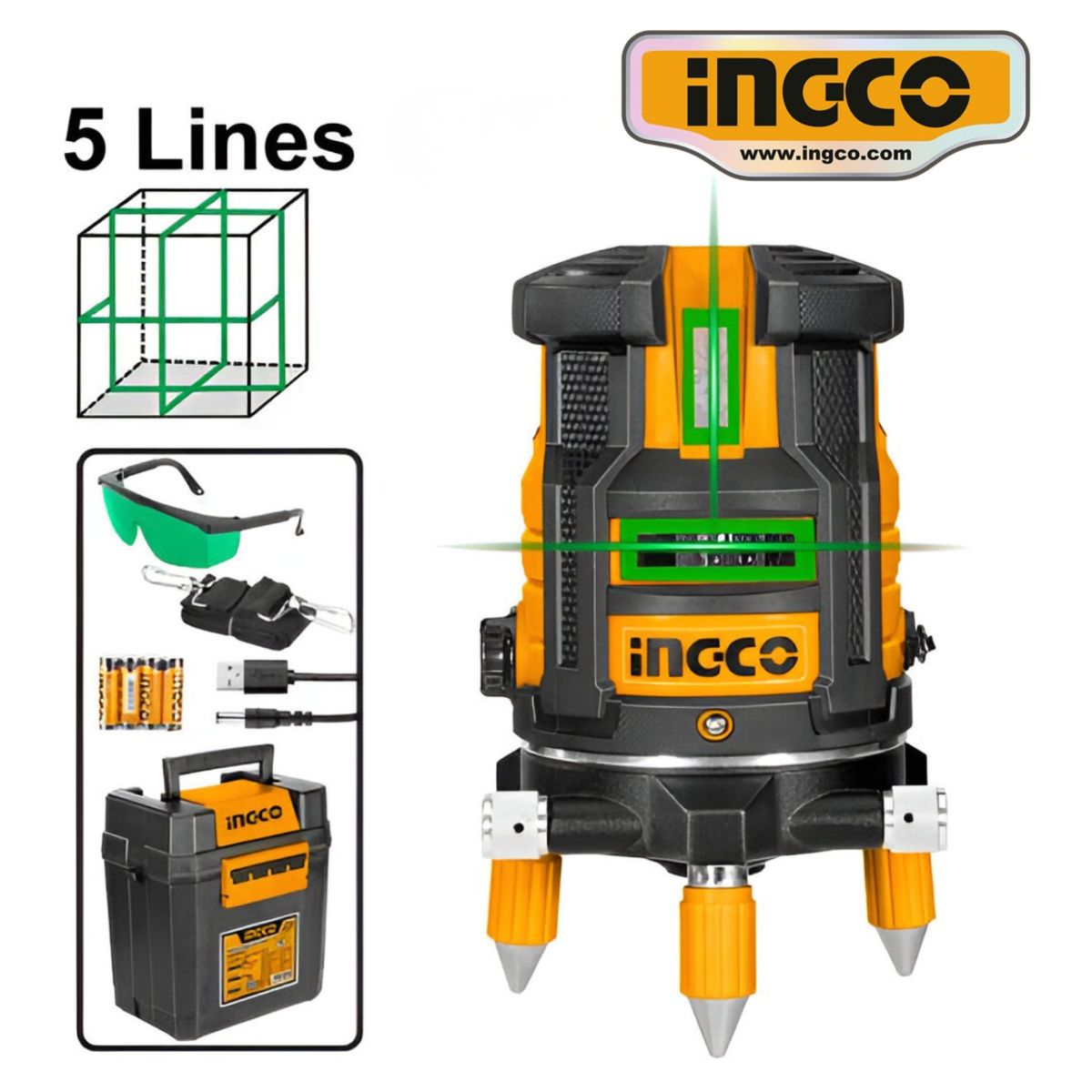 INGCO TOOLS - HLL305205 NIVEL LASER VERDE 5 LINEAS - 30M