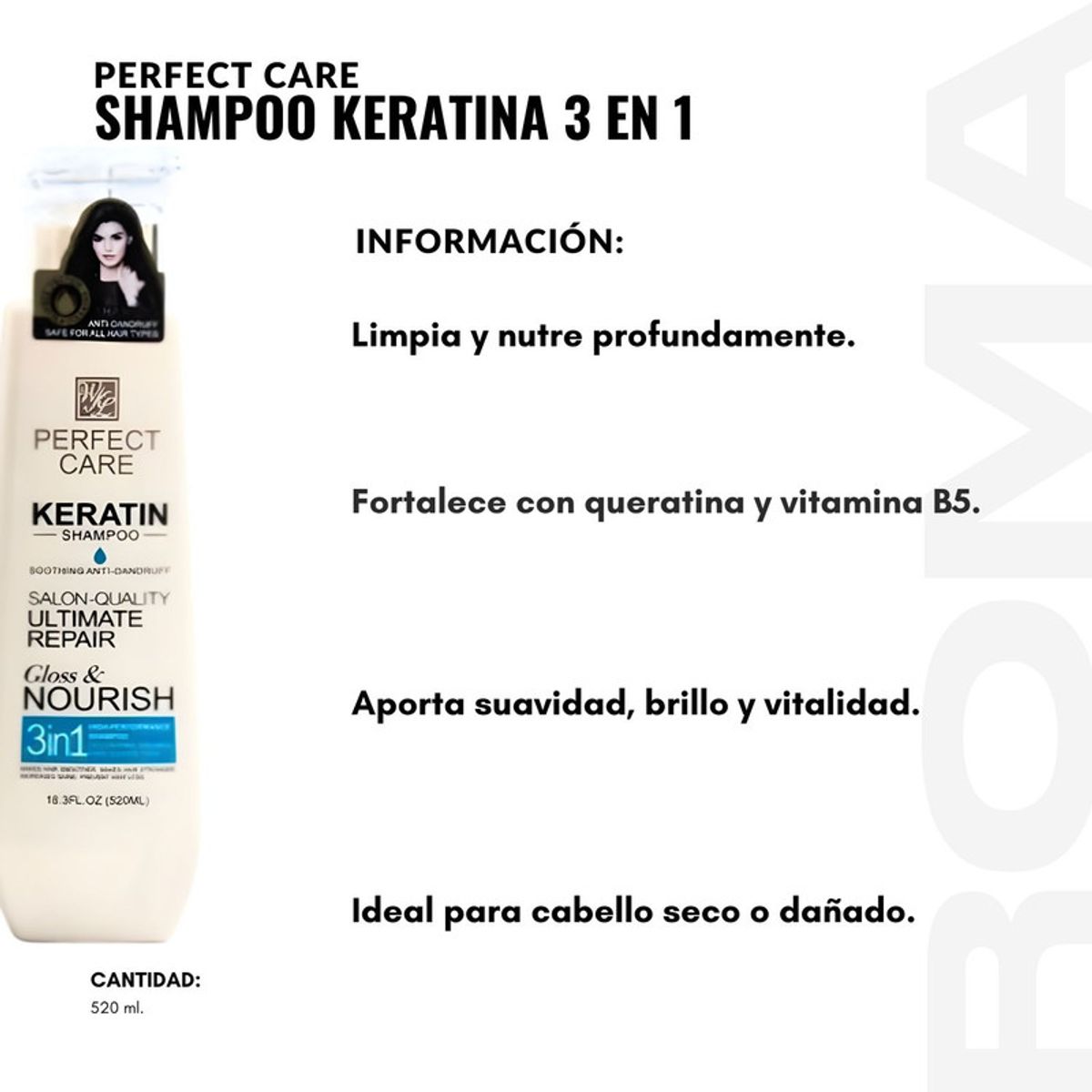 GENERICO - PACK 3 SHAMPOO KERATINA 3 EN 1 520ML PERFECT CARE