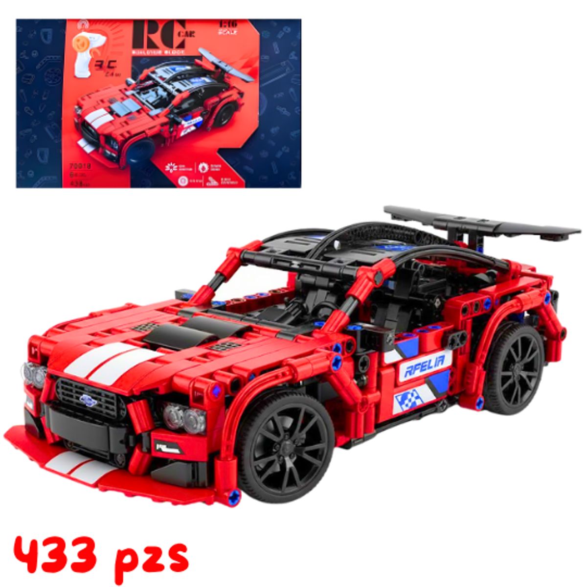 GENERICO - Juguete Set Armable Auto a Control Remoto Rojo 433 pzs