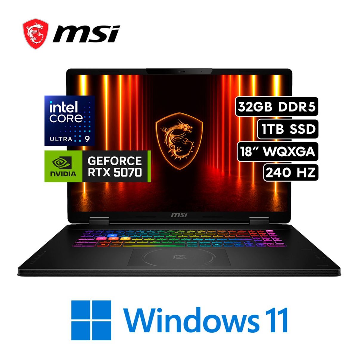 MSI - LAPTOP MSI CROSSHAIR 18HX AI  INTEL ULTRA 9 275HX 32GB RAM 1TB SSD  18” QHD RTX 5070 8GB WIN11