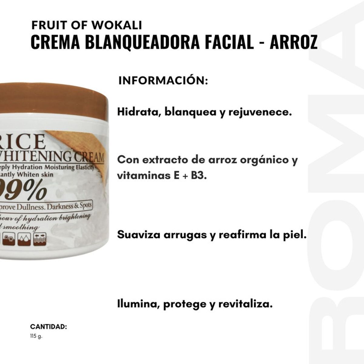 WOKALI - CREMA BLANQUEADORA FACIAL ARROZ 115G WOKALI