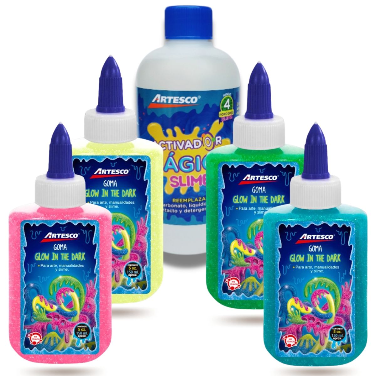 ARTESCO - Pack Para Hacer Slime Glow In The Dark 5 Piezas