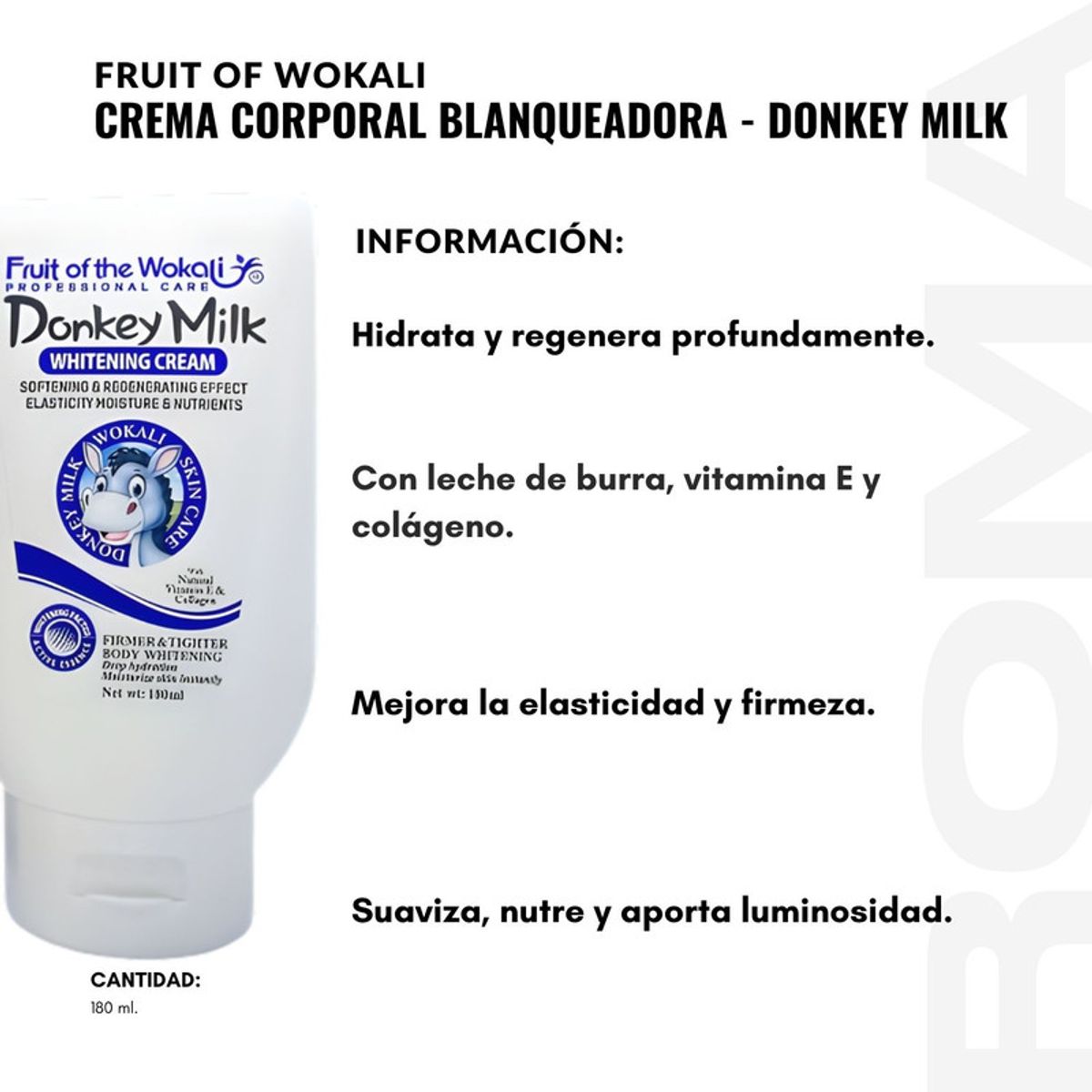 WOKALI - CREMA CORPORAL BLANQUEADORA DONKEY MILK 180ML WOKALI