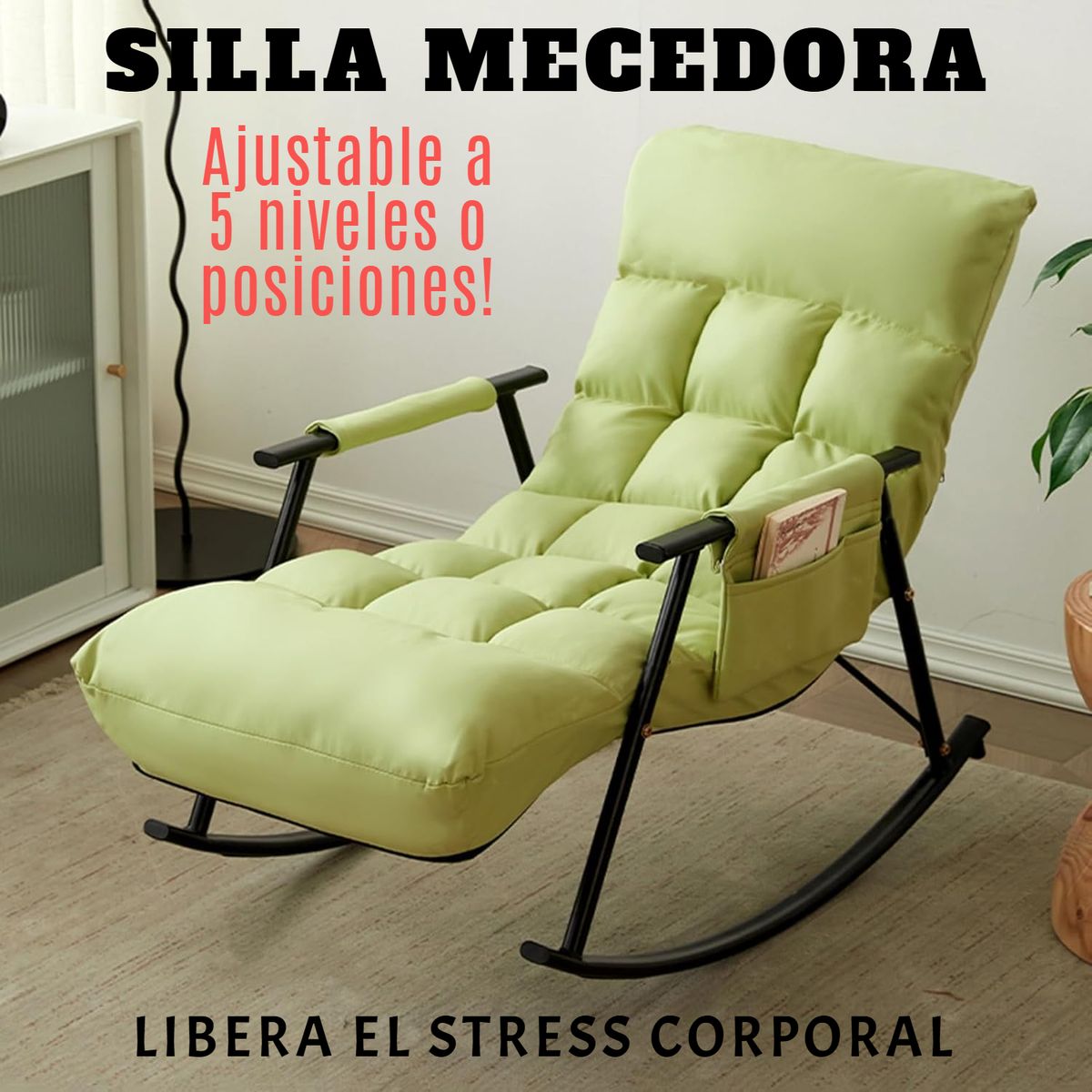 GENERICO - SILLÓN MECEDORA SOFÁ RECLINABLE SILLA DE TERRAZA PREMIUM ACERO AL CARBONO VERDE
