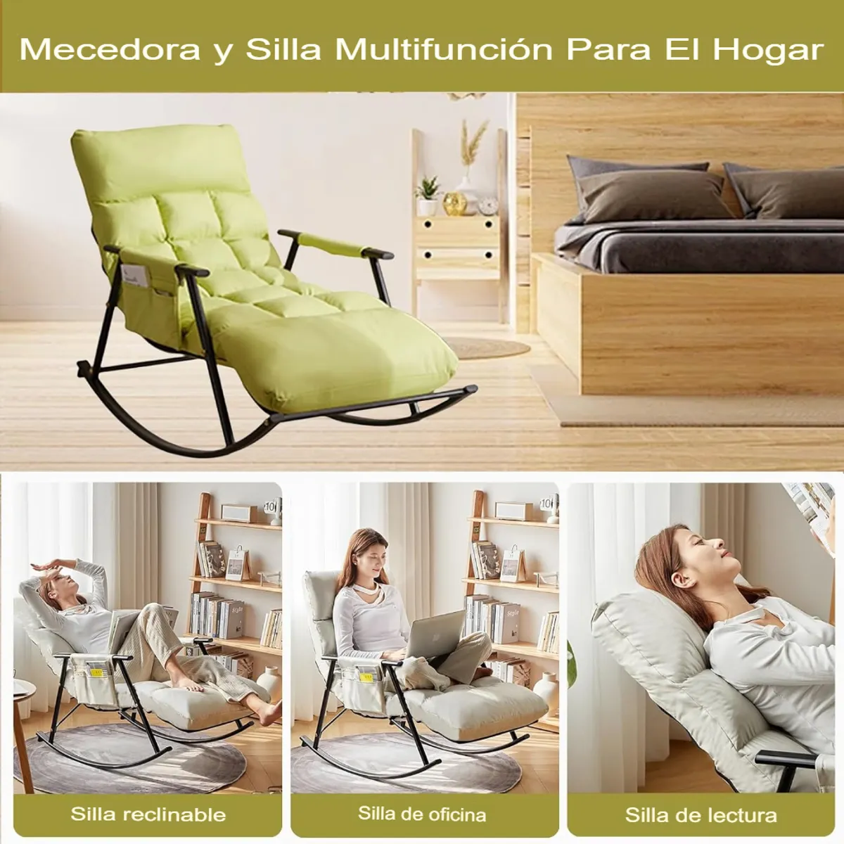 GENERICO - SILLÓN MECEDORA SOFÁ RECLINABLE SILLA DE TERRAZA PREMIUM ACERO AL CARBONO VERDE