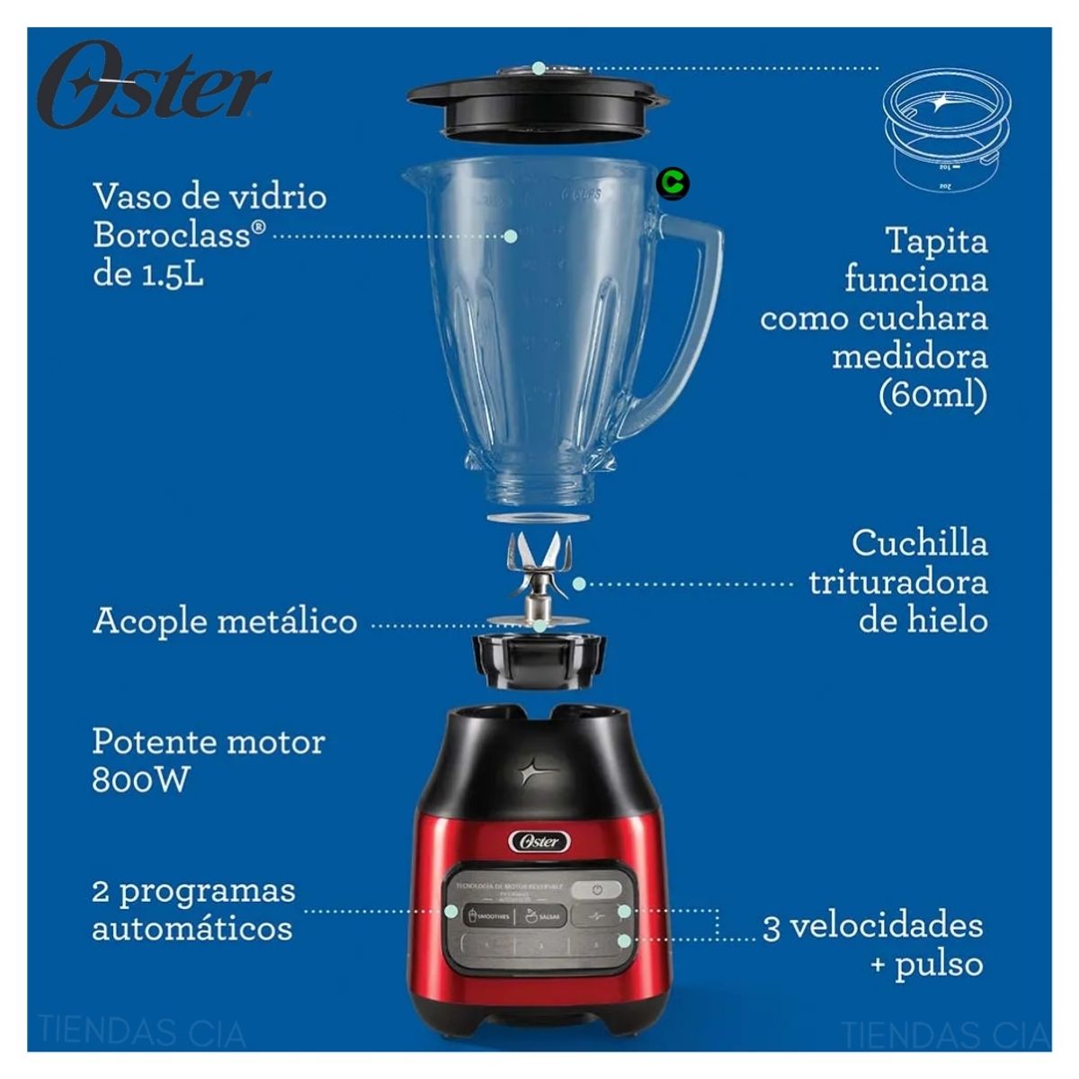 OSTER - Licuadora Oster , 3 velocidades más pulso BLSTPEG-CRT