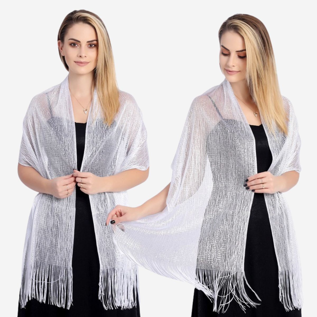 KAST PE - Chal Bufanda Alisa Clásica Blanco con Flecos de Hilo para fiesta