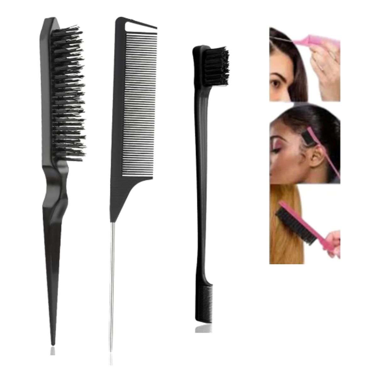 GENERICO - KIT PEINE CEPILLO PULIDOR PARA CABELLO CLEAN LOOK NEGRO