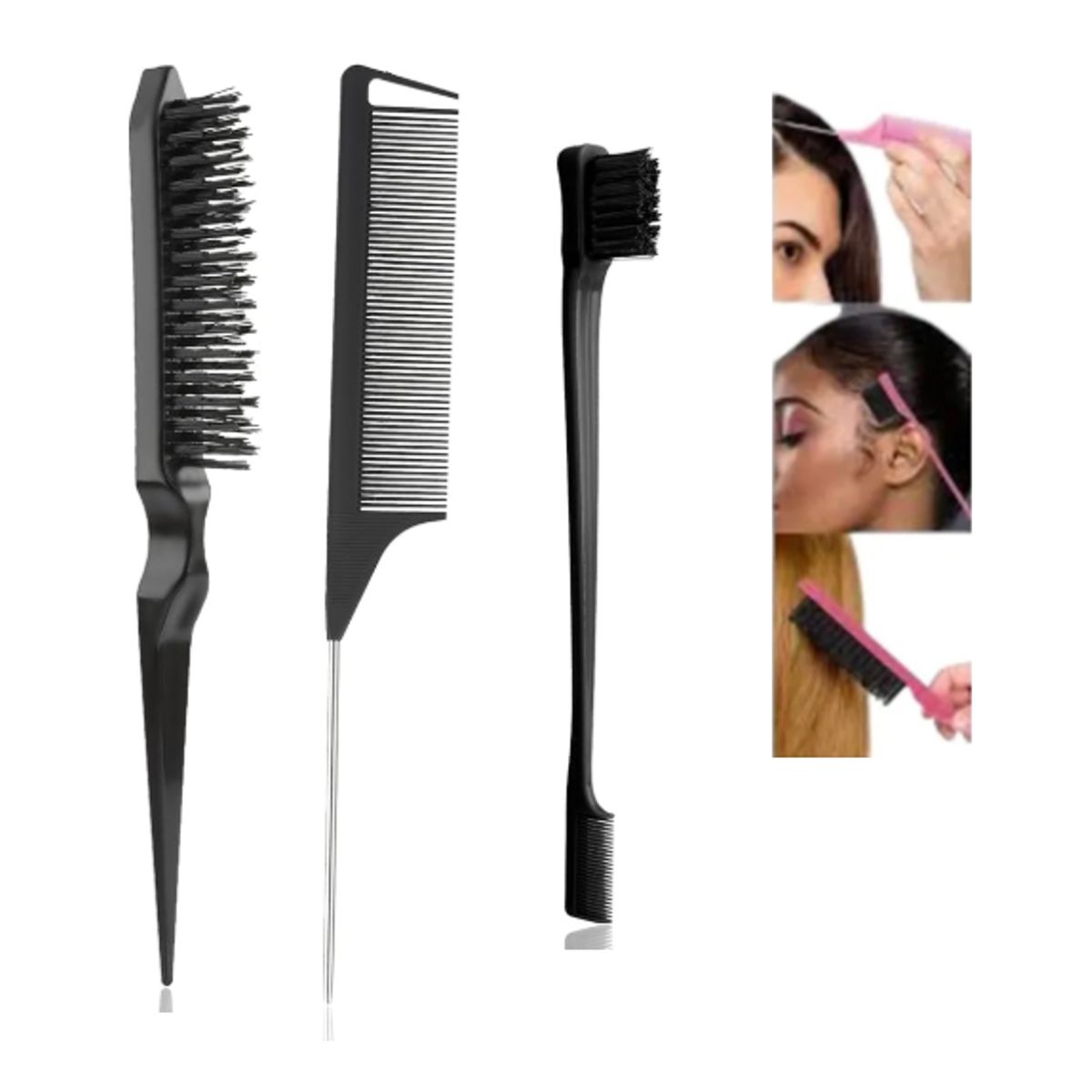 GENERICO - KIT PEINE CEPILLO PULIDOR PARA CABELLO CLEAN LOOK NEGRO