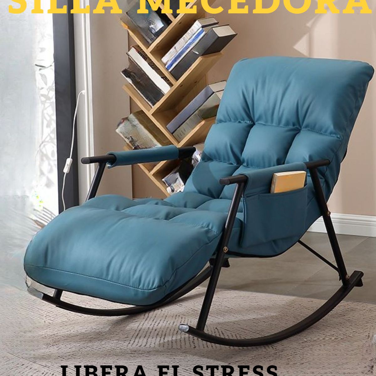 GENERICO - SILLA MECEDORA SILLÓN SOFÁ RECLINABLE TERRAZA PREMIUM ACERO AL CARBONO AZUL