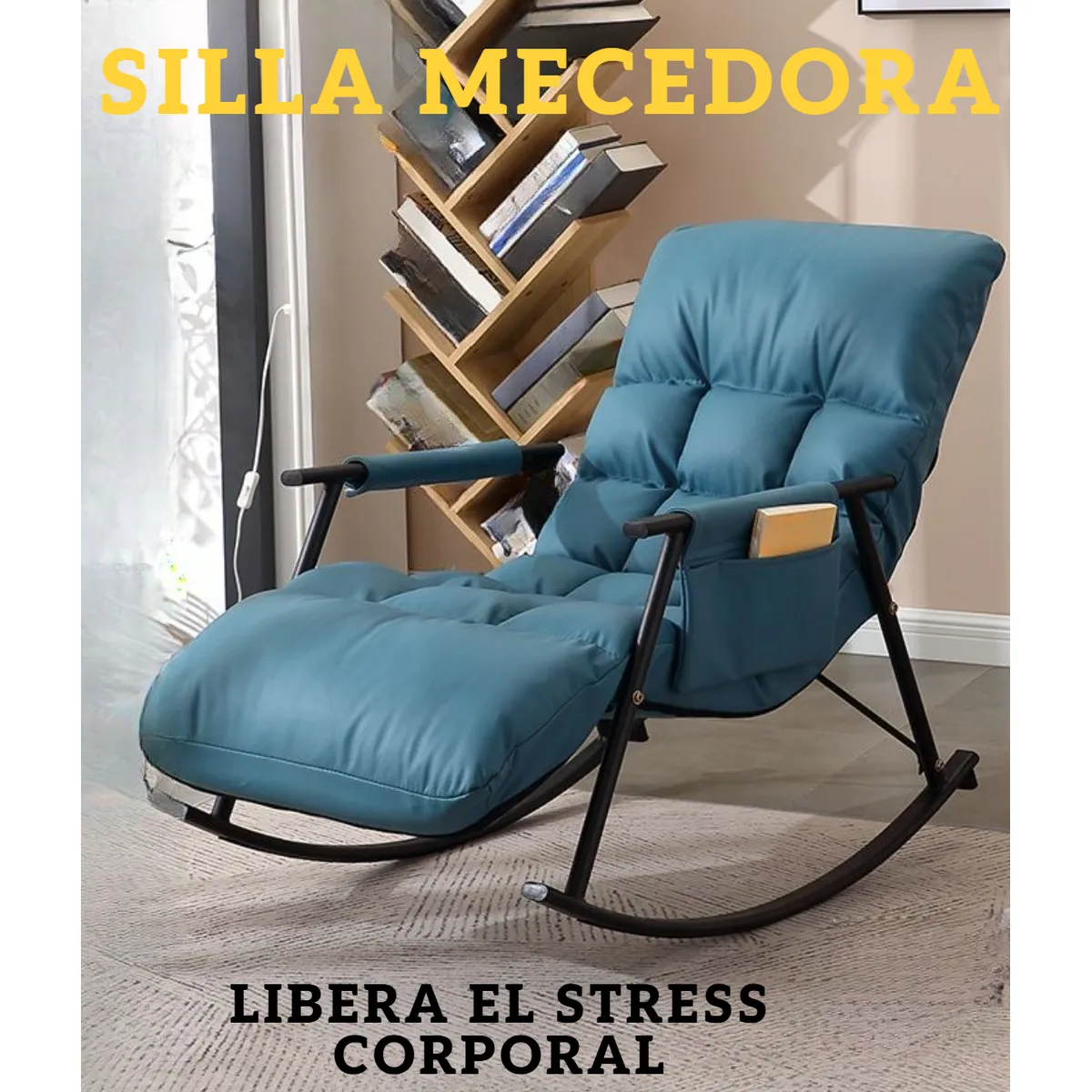 GENERICO - SILLA MECEDORA SILLÓN SOFÁ RECLINABLE TERRAZA PREMIUM ACERO AL CARBONO AZUL