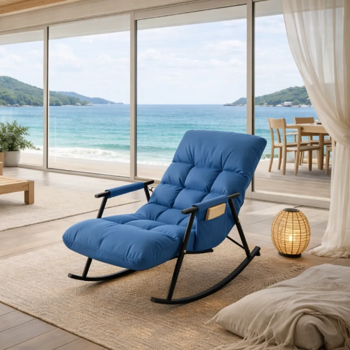 GENERICO - SILLA MECEDORA SILLÓN SOFÁ RECLINABLE TERRAZA PREMIUM ACERO AL CARBONO AZUL