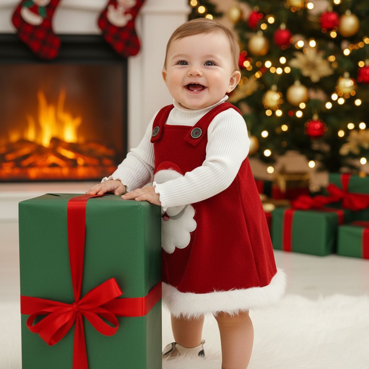 GENERICO - VESTIDO PARA NIÑA BEBE DE NAVIDAD +BODDY