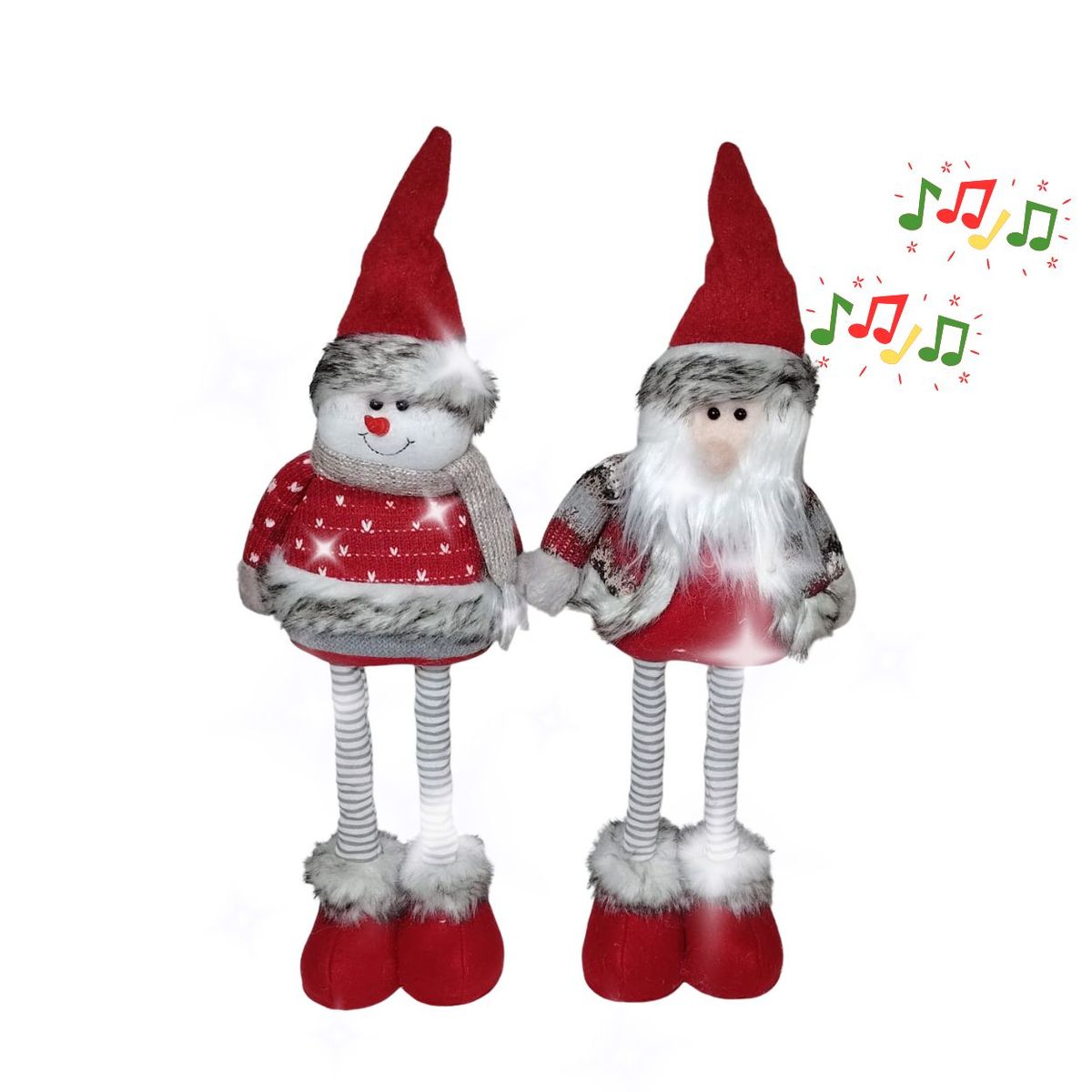 GENERICO - Set de 2 Muñecos Navideños Patilargas Musicales con Luces  60 Cm