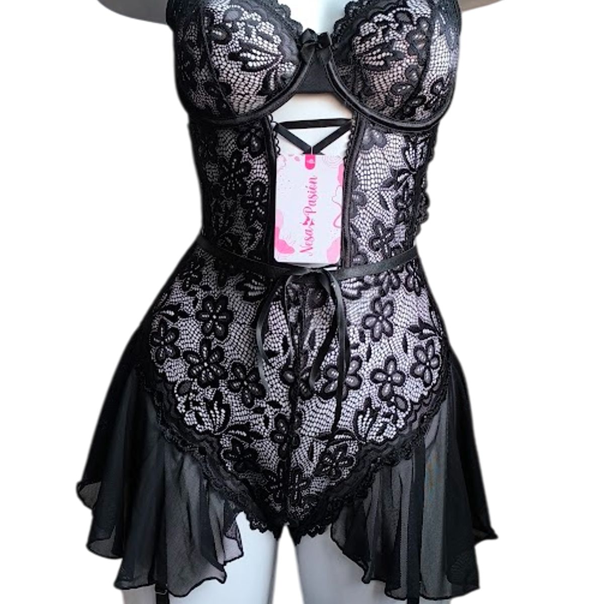 GENERICO - BABYDOLL DE ENCAJE LENCERIA SEXY PIJAMA PARA DAMAS