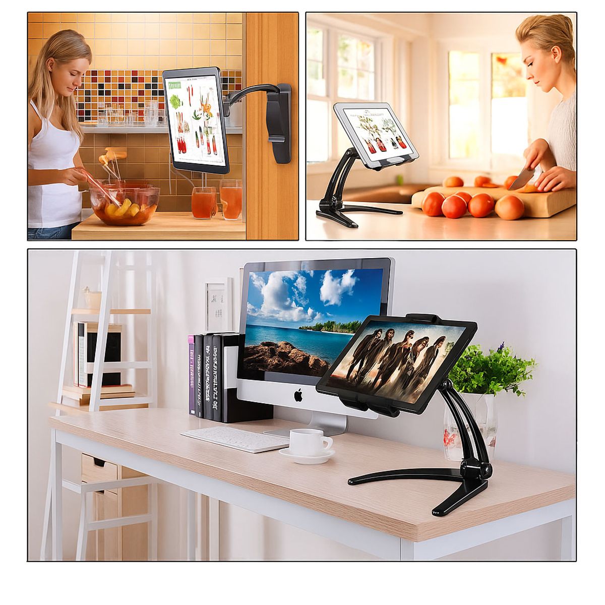 GENERICO - Soporte de Pared para Tablet Giratorio 360 Aluminio Para iPad Samsung Kindle