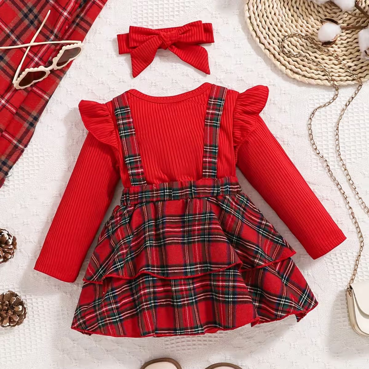 GENERICO - VESTIDO PARA BEBE DE NAVIDAD- 2 PIEZAS