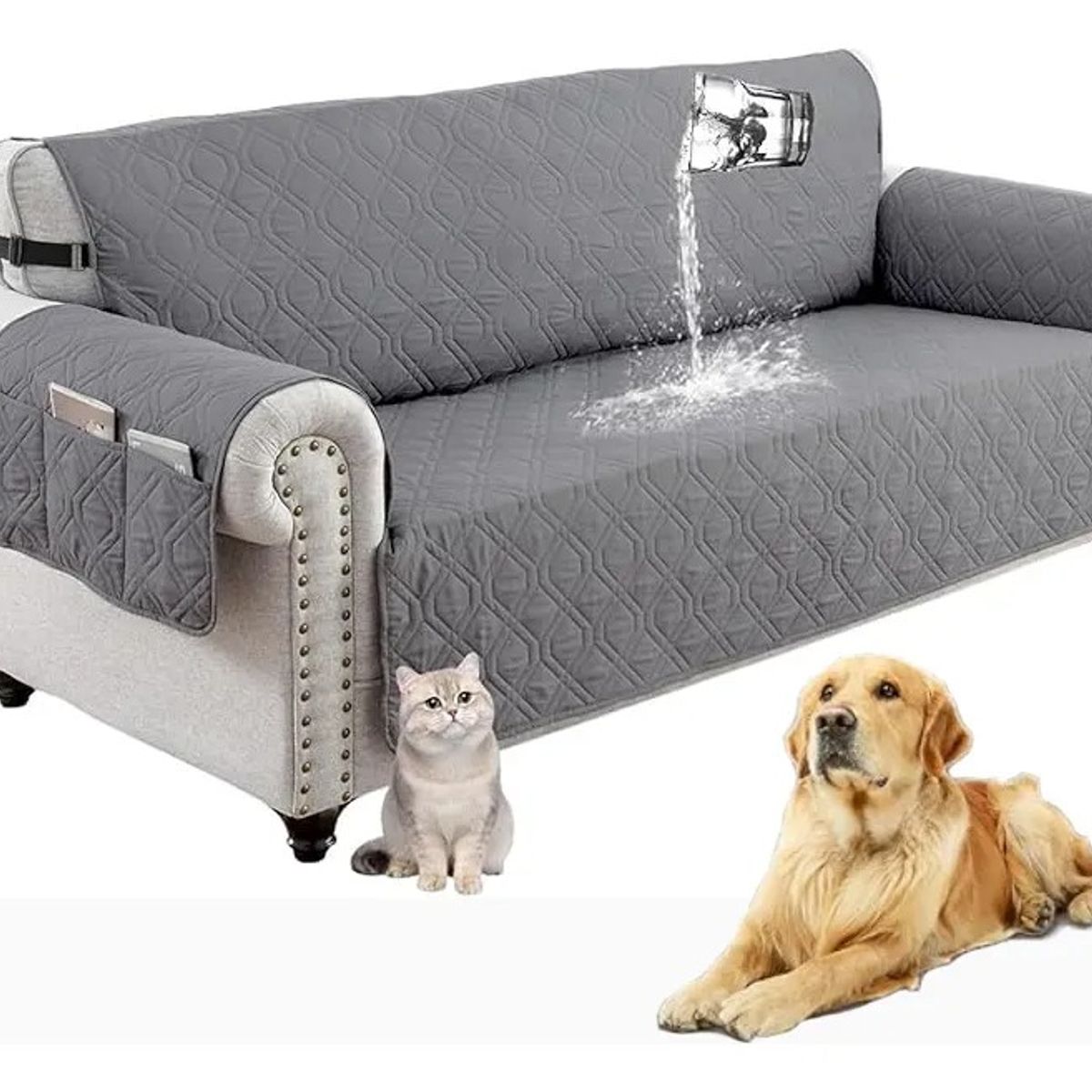 EVERSO - Fundas,cubre Sofa Sillon 3 Plazas Para Mascotas Reversible Gris