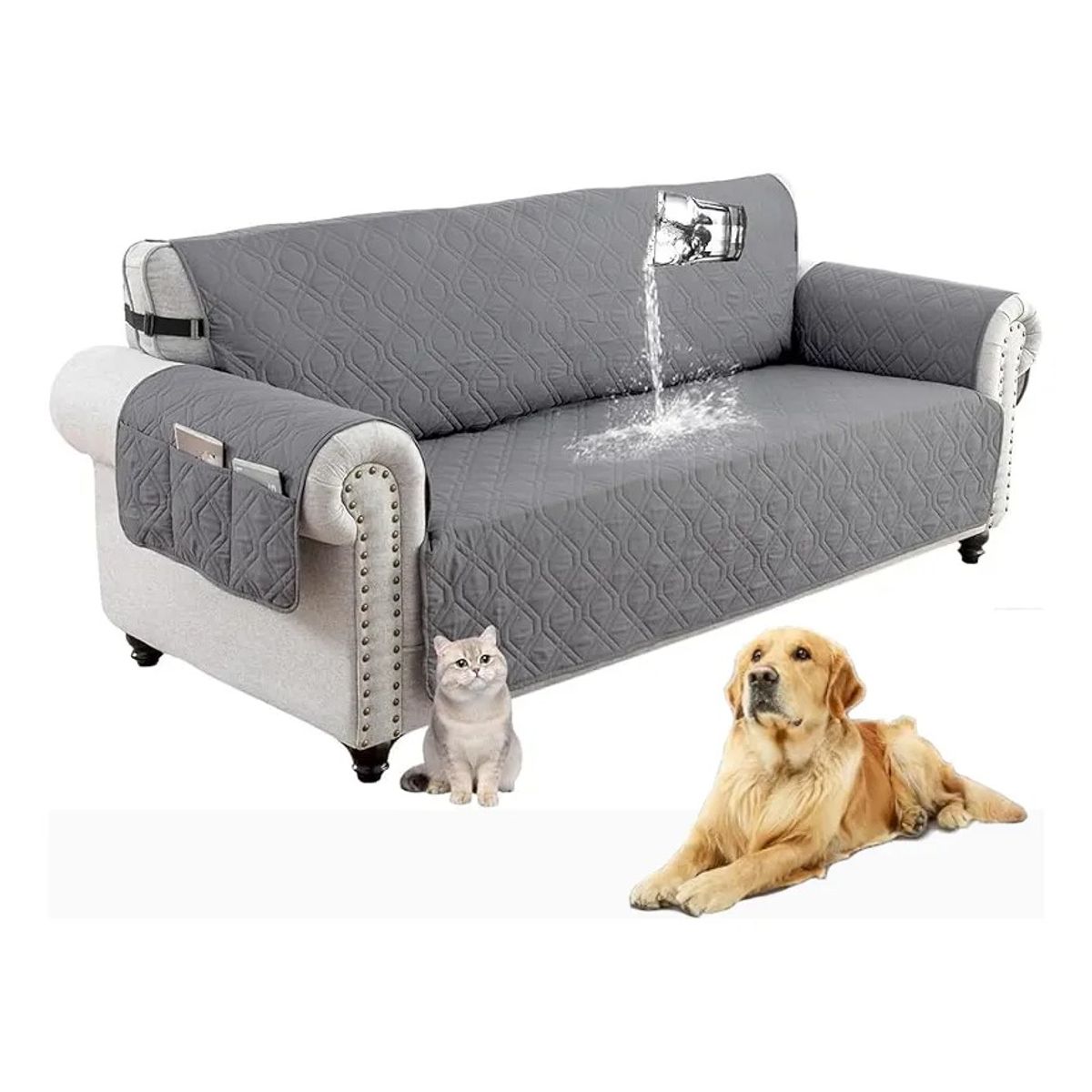 EVERSO - Fundas,cubre Sofa Sillon 3 Plazas Para Mascotas Reversible Gris
