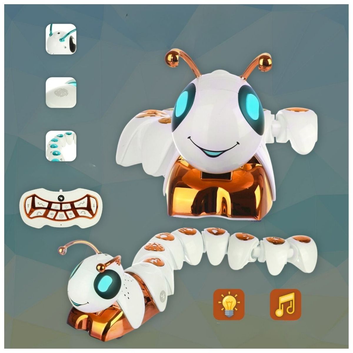 GENERICO - Oruga Robot Musical con Sensor de Movimiento Luces LED y Control Remoto - Naranja